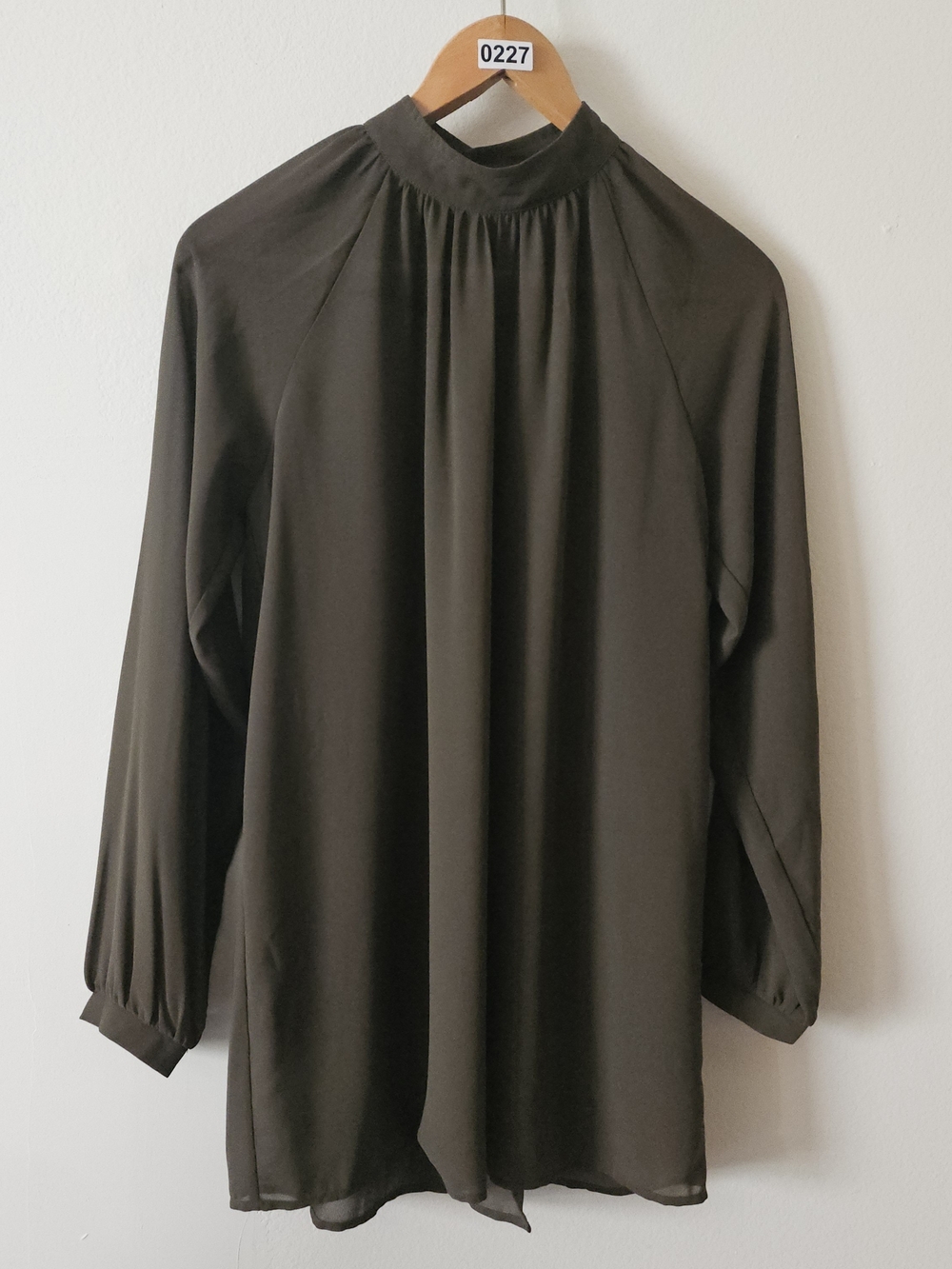 Long Sleeve High Neck Blouse Olive Green 127